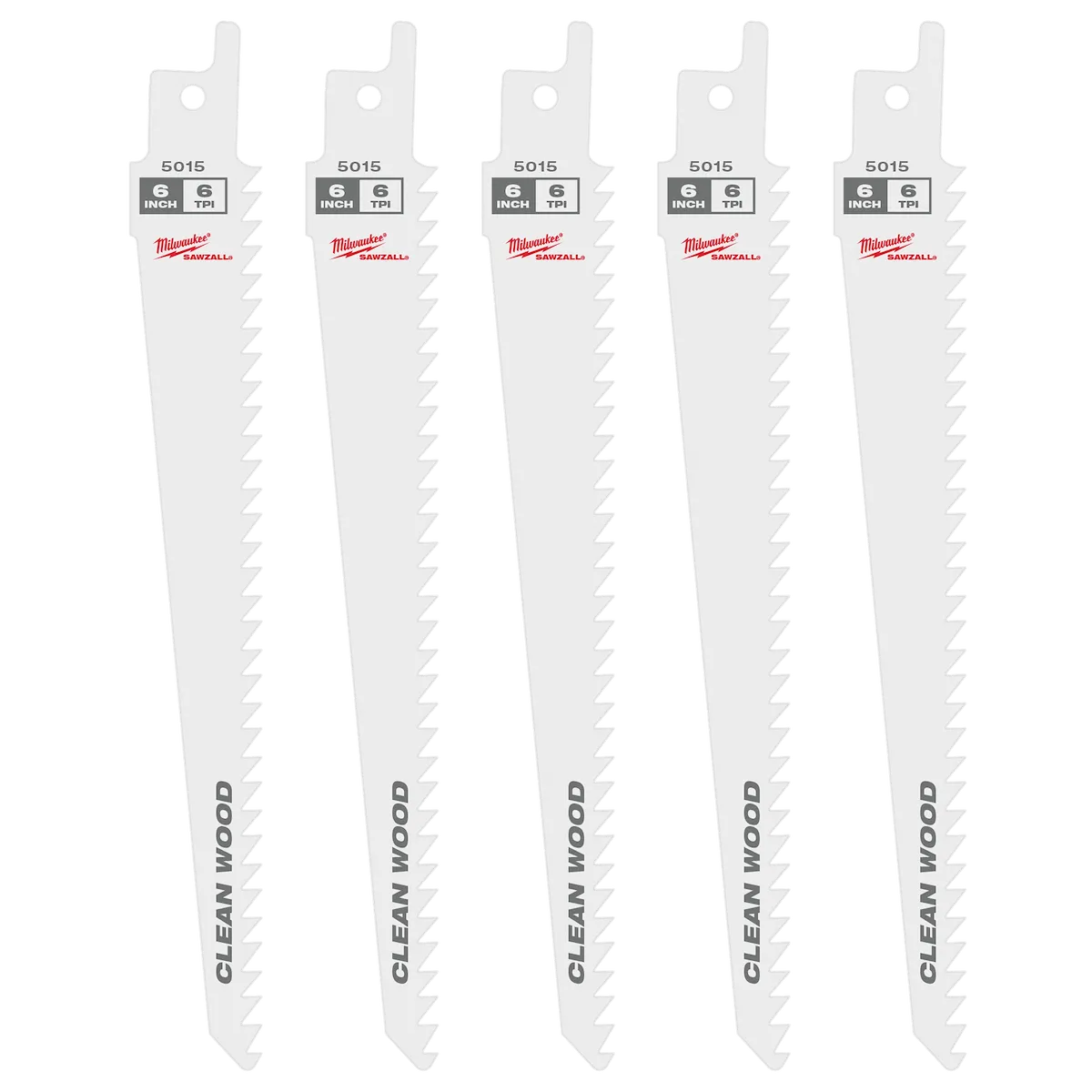 Milwaukee 6" 6 TPI Fleam Ground SAWZALL Blade for Clean Wood (5 PK) 48-00-5015 | 6 in Blade Length, 5-Piece