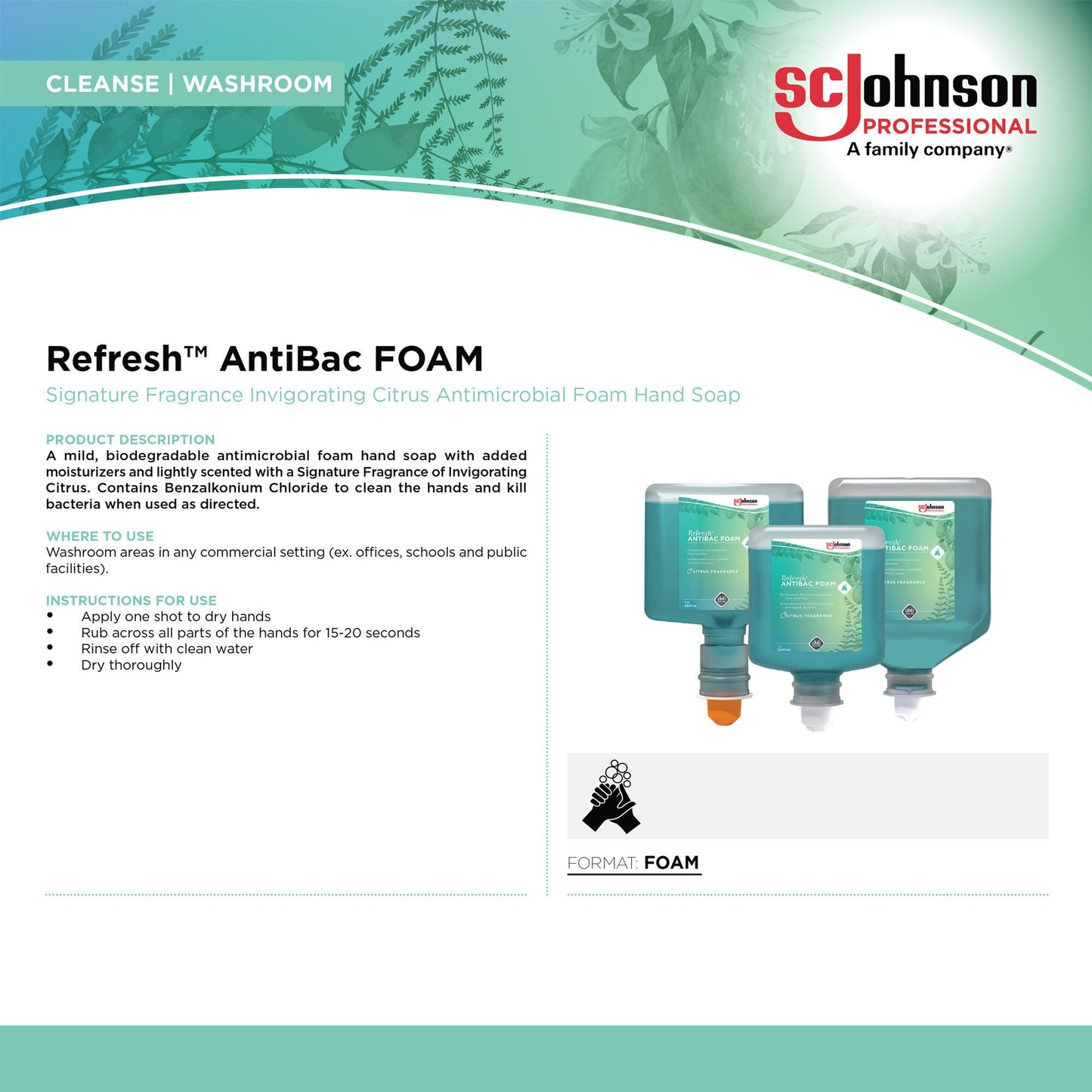 Refresh™ AntiBac Foam Antibacterial Soap, Refill for Cleanse AntiBac Dispenser