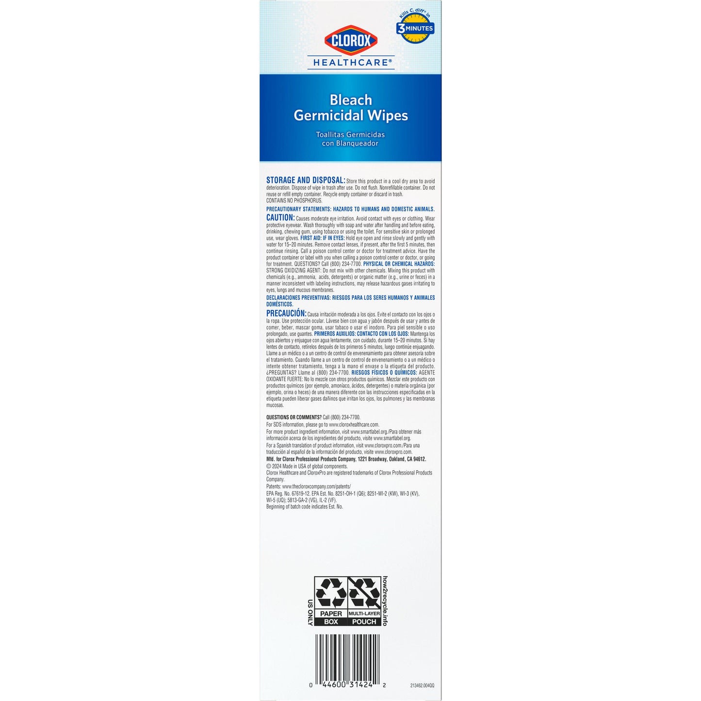 Clorox Healthcare® Bleach Germicidal Wipes, Individual Packets, .