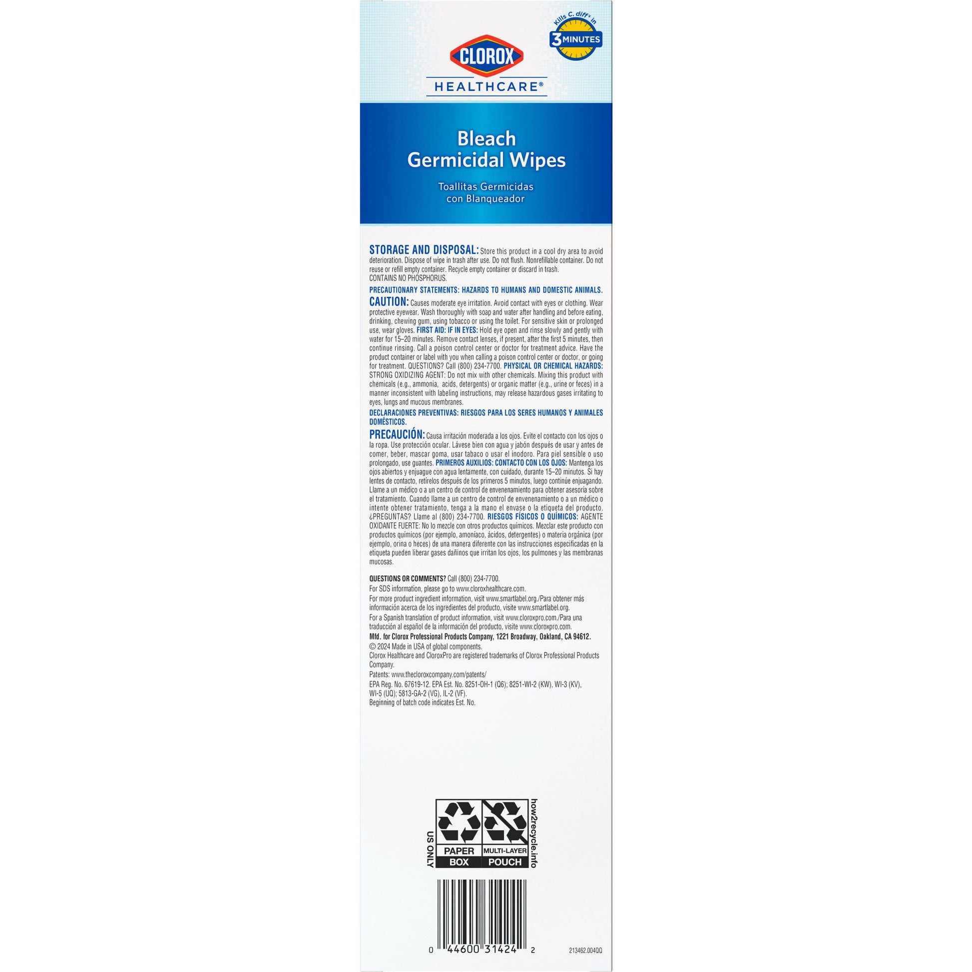 Clorox Healthcare® Bleach Germicidal Wipes, Individual Packets, .