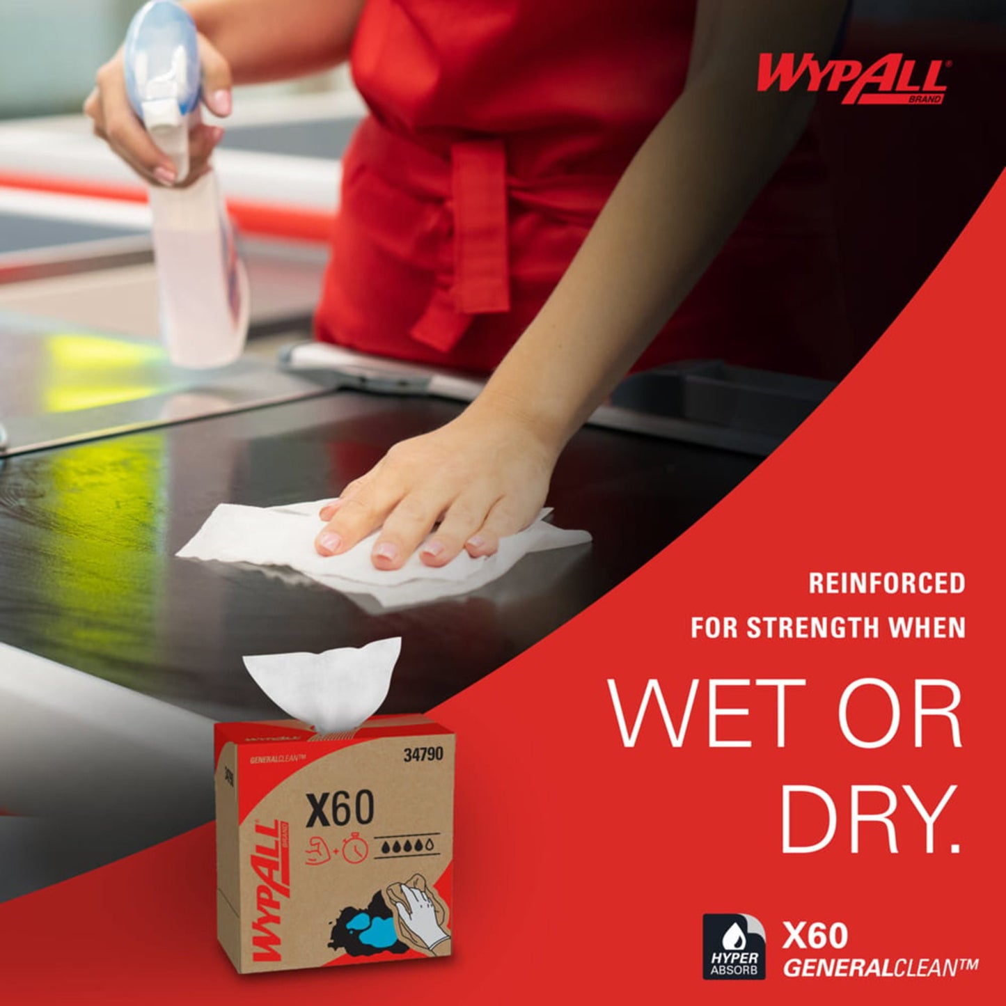 WypAll GeneralClean X60 Multipurpose Task Wipe 118 Count Dispenser Box NonSterile Disposable