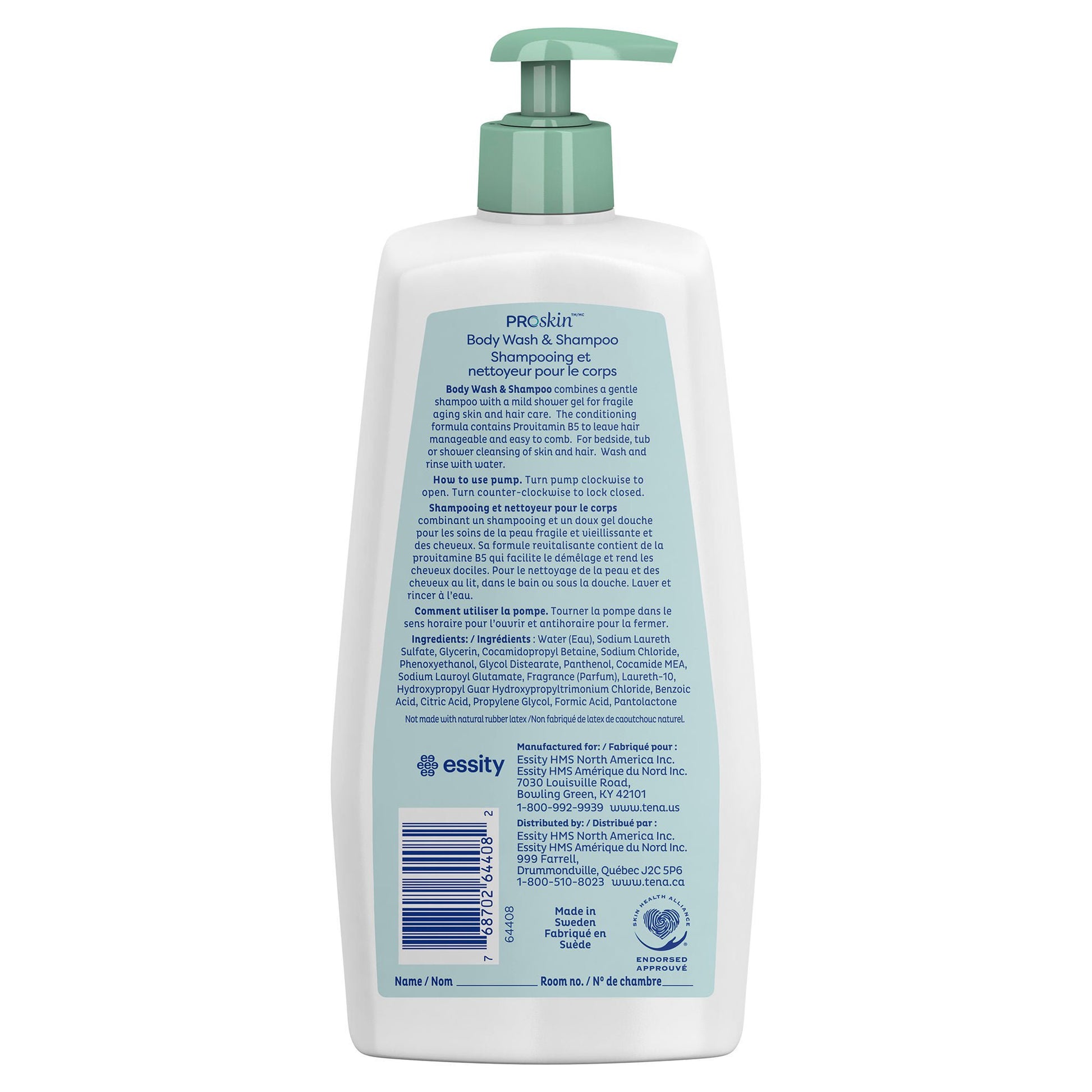 Tena Unscented Shampoo and Body Wash, Pump Bottle