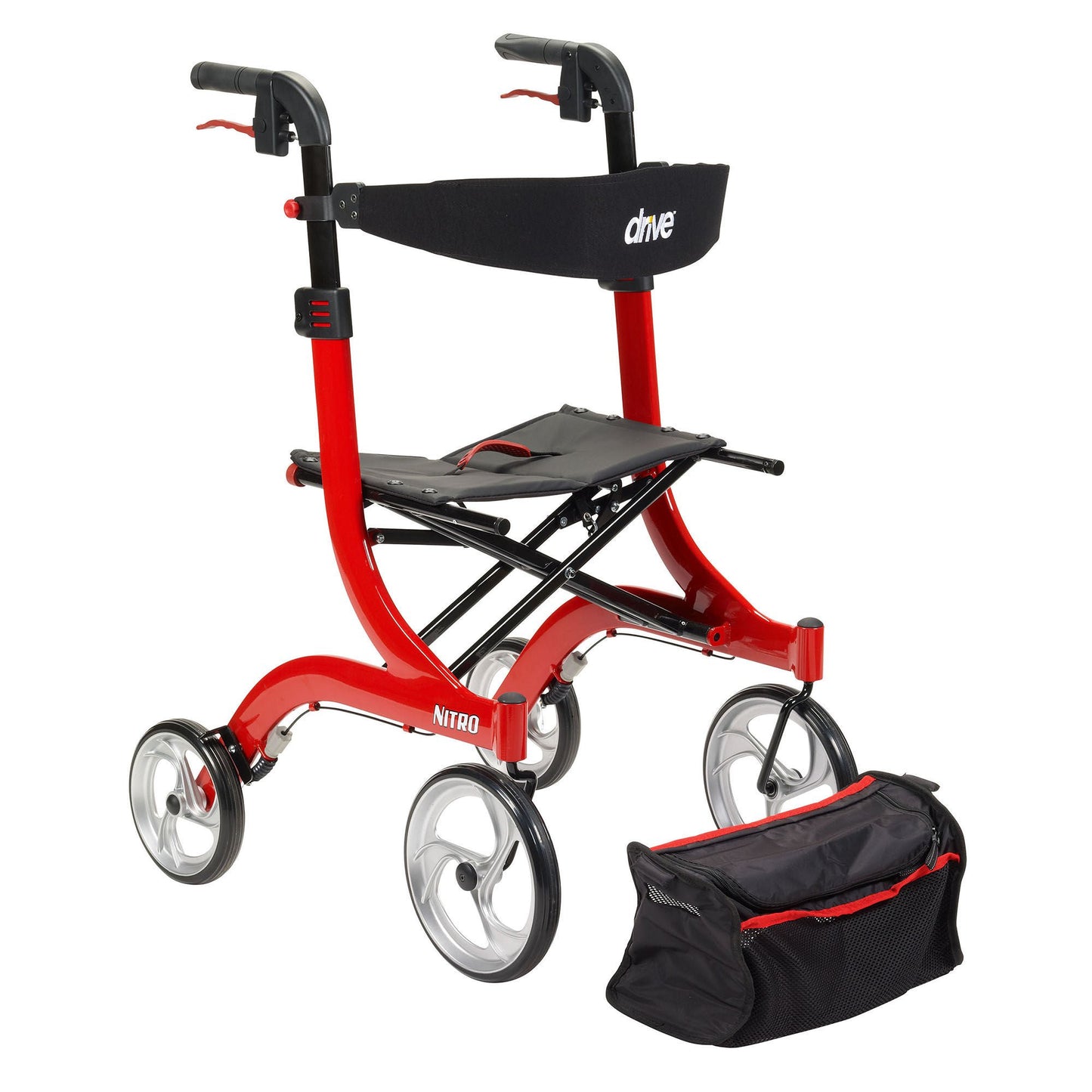 drive™ Nitro Four-Wheel Rollator, Red