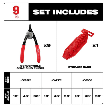 Milwaukee 9PC Snap Ring Pliers Set 48-22-6539 | 9-Piece, Black Oxide