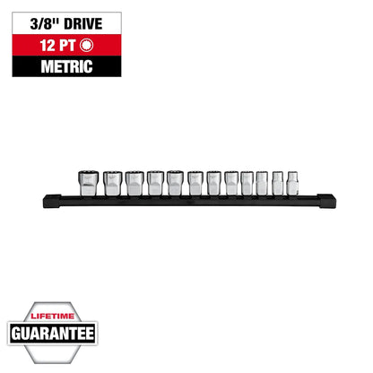 Milwaukee 12pc 3/8” Drive 12-Point Metric Socket Set 48-22-9520 | Chrome Vanadium Steel