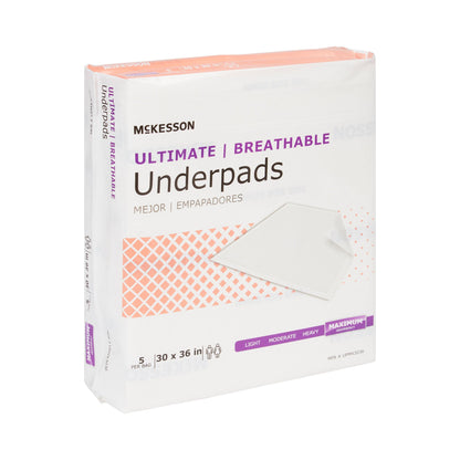 McKesson Ultimate Breathable Underpads, Heavy Absorbency, White