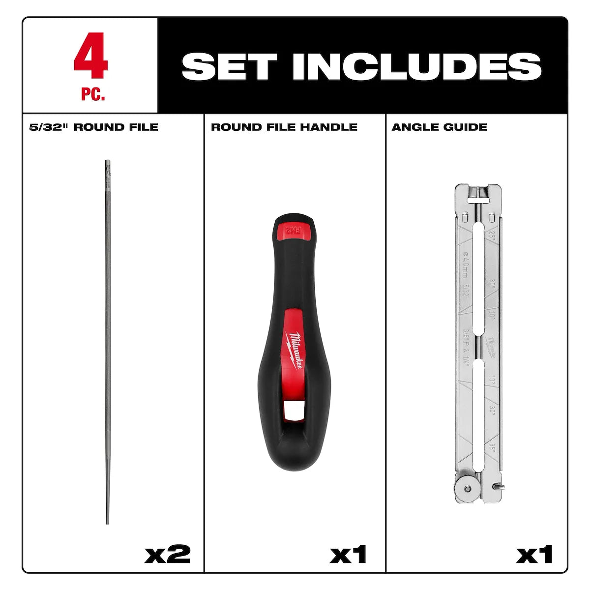 Milwaukee 4pc 5/32” Saw Chain Sharpening Set 49-16-2881