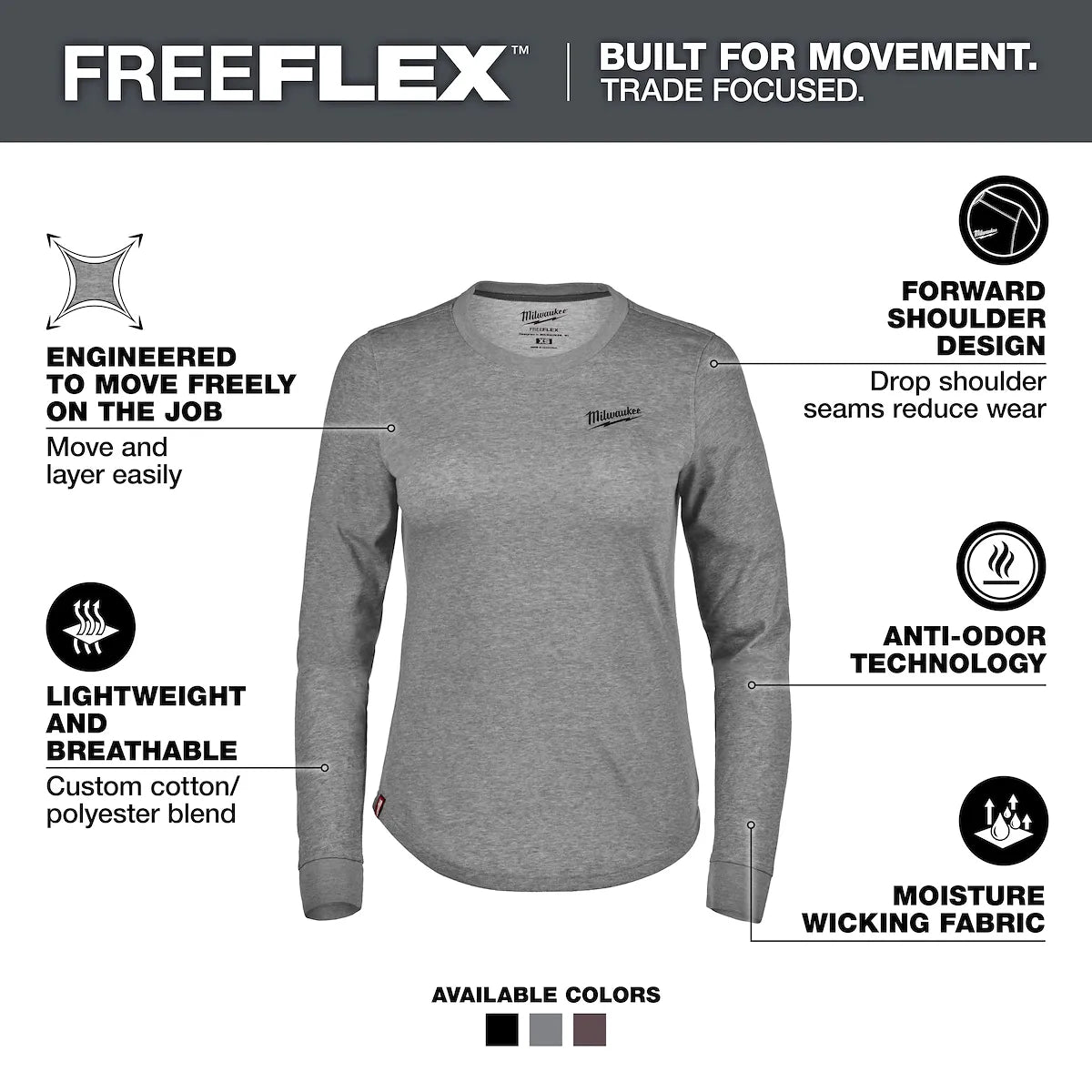 Milwaukee Women's FREEFLEX Hybrid Tee - Long Sleeve Gray 2X F552G-2X