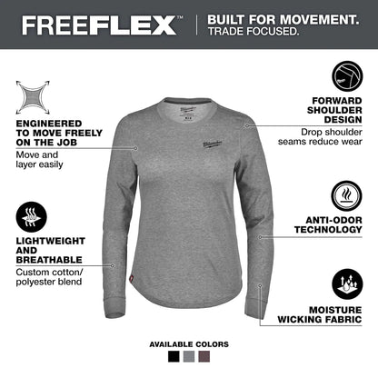 Milwaukee Women's FREEFLEX Hybrid Tee - Long Sleeve Gray 2X F552G-2X
