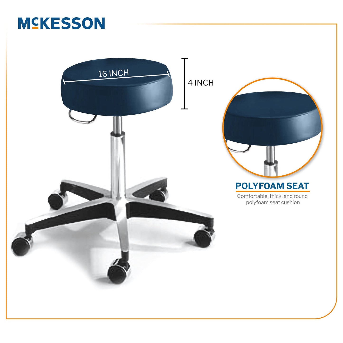 McKesson Round Pneumatic Exam Stool, Blue, without Backrest