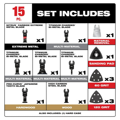 Milwaukee 15 PC Universal Fit Oscillating Multi-Tool Blade Set 49-25