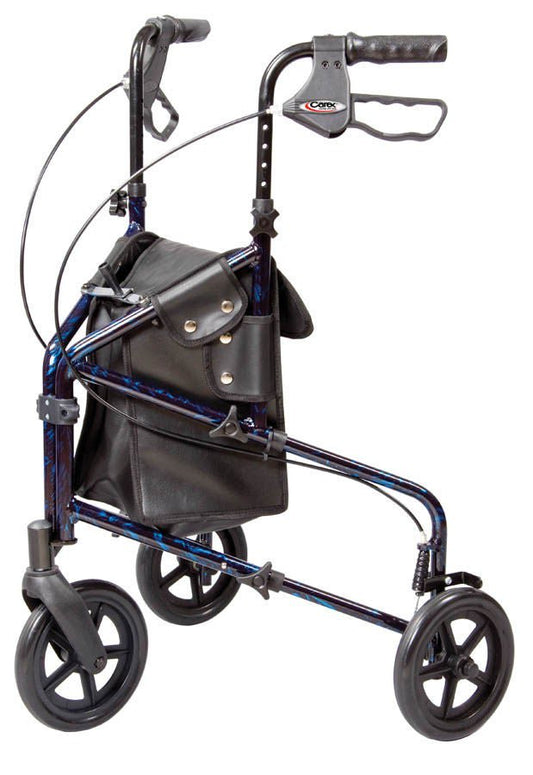 Carex® Trio Three-Wheel Rolling Walker, 31.75 – 38 Inch Handle Height, Blue