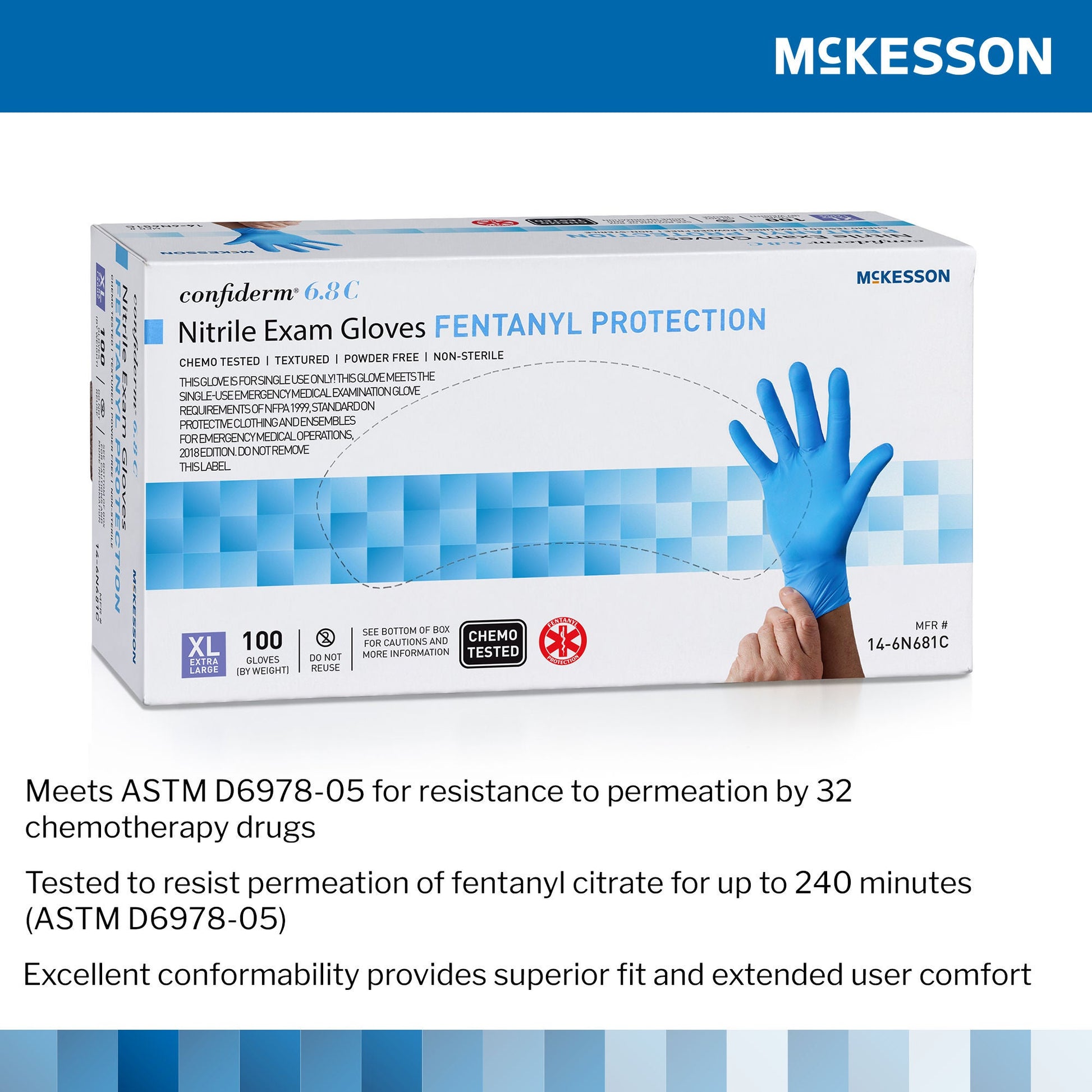 McKesson Confiderm® 6.8C Nitrile Exam Gloves, Blue - view 4