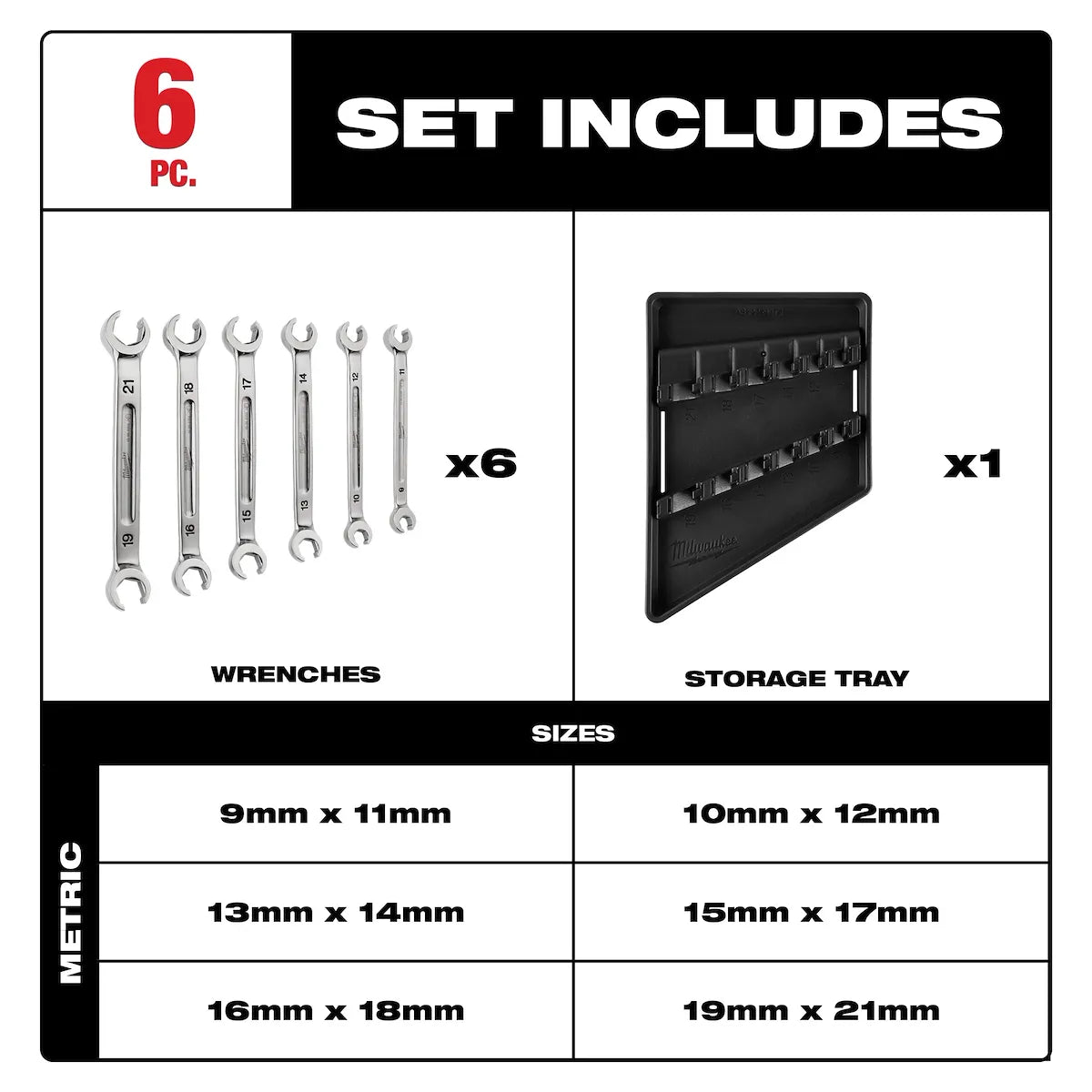 Milwaukee 6pc Double End Flare Nut Wrench Set - Metric 45-96-8355