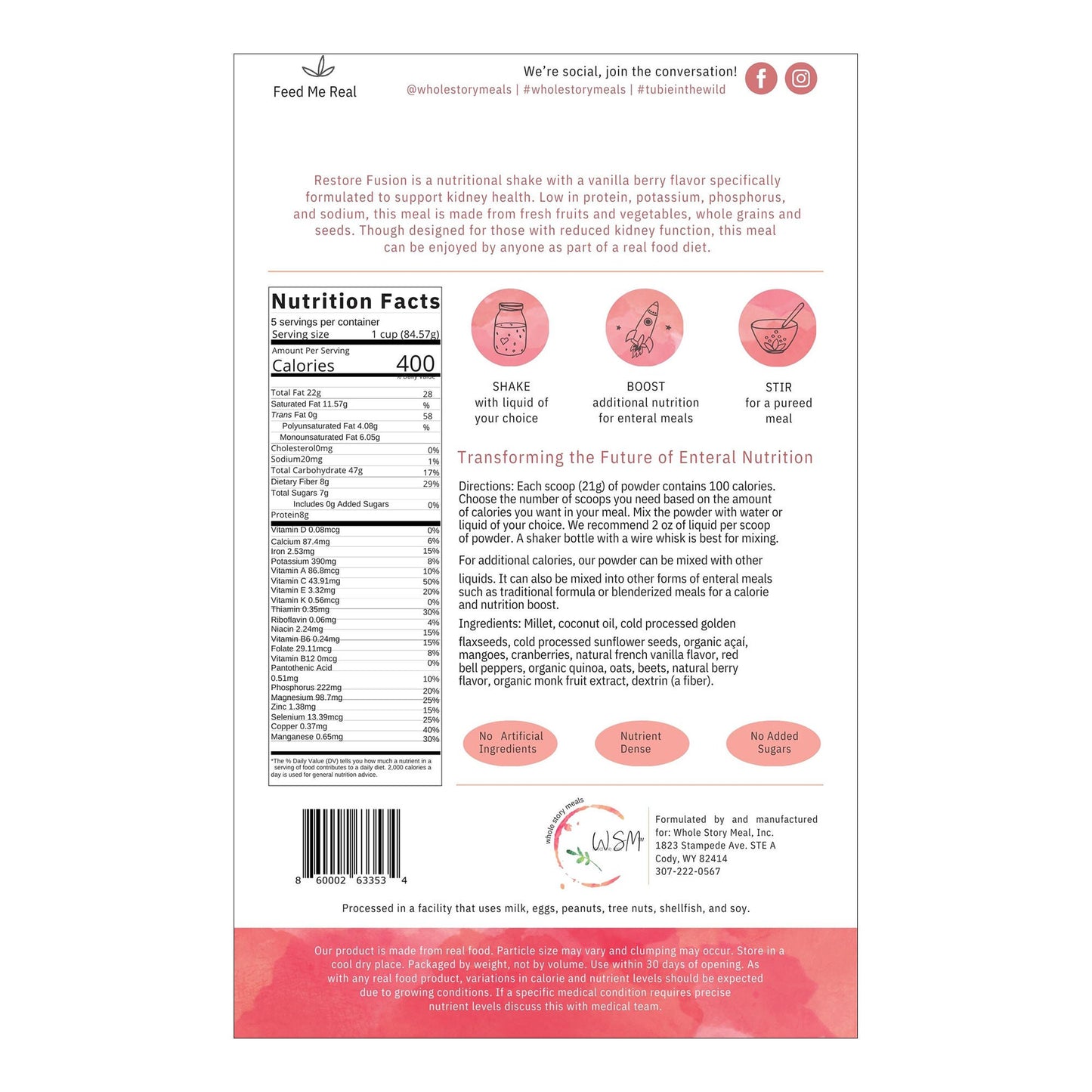 Restore Fusion Renal Support Oral Supplement Vanilla Berry Flavor Powder Pouch
