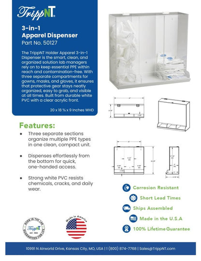 TrippNT 50127 3-in-1 Large Acrylic Apparel Dispenser - Gowning Room Installation Lifestyle Shot