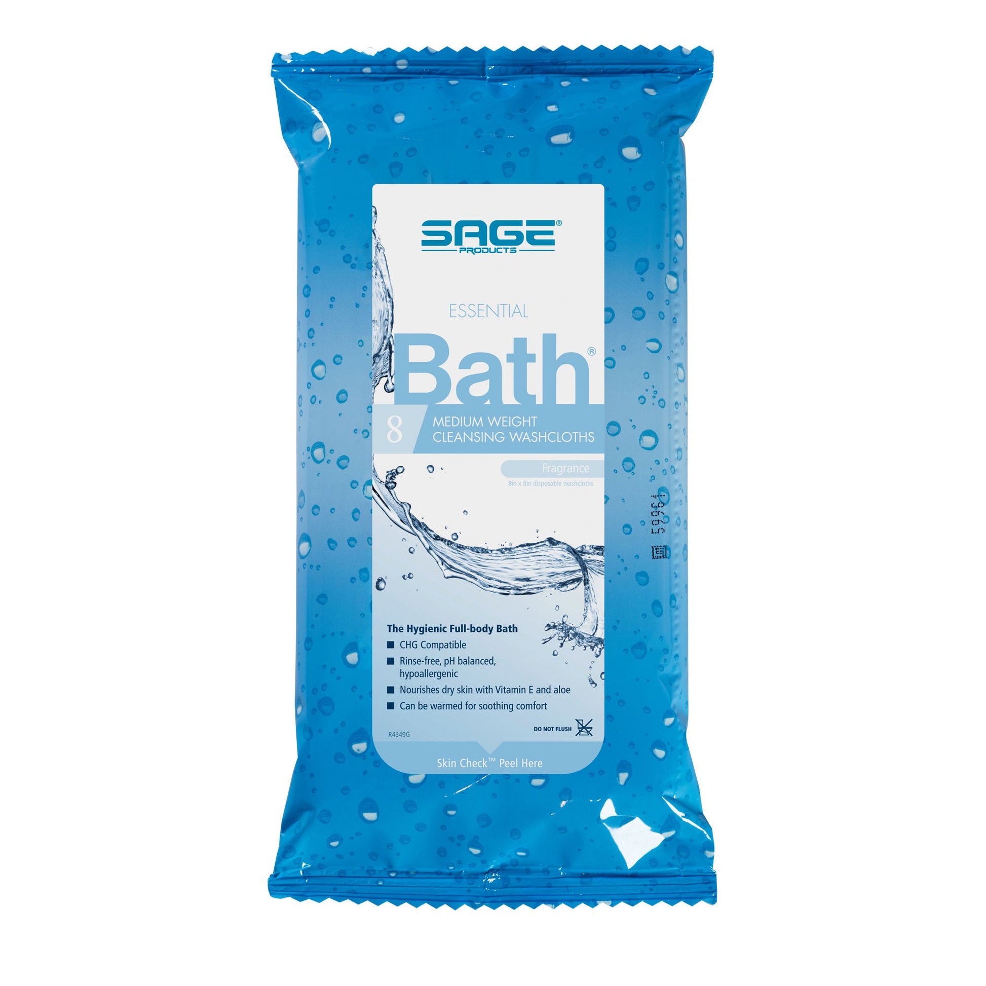 Sage Products Essential Bath Rinse-Free Wipes, Medium Weight, Soft Pack
