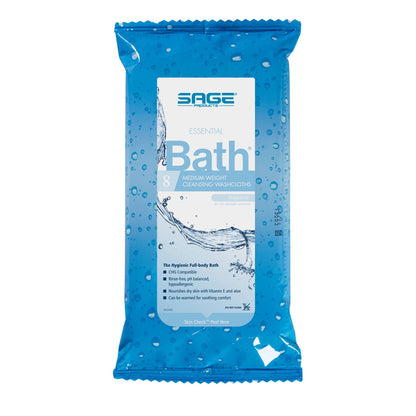 Sage Products Essential Bath Rinse-Free Wipes, Medium Weight, Soft Pack