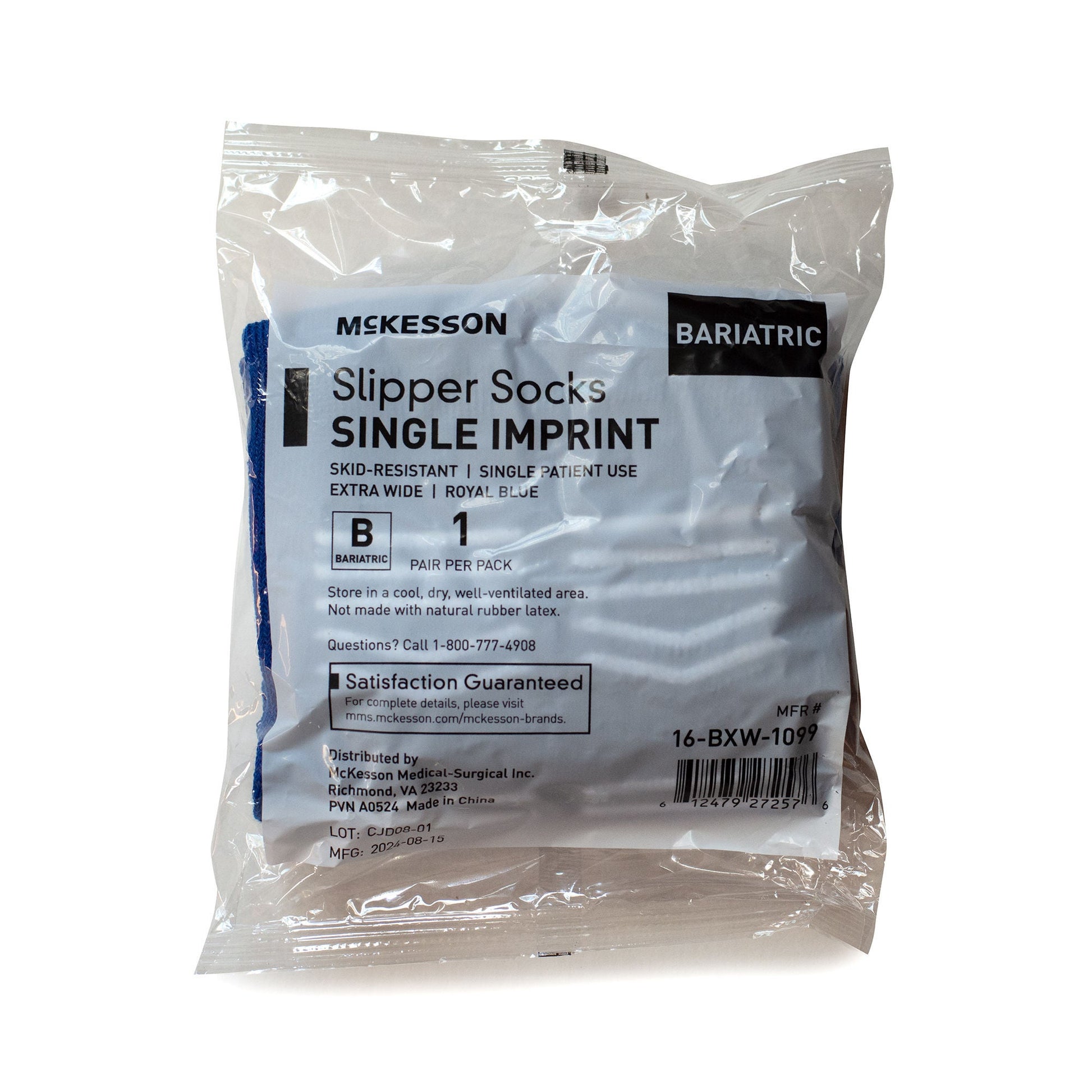 McKesson Slipper Socks, Single Tread, Bariatric, Kingfisher Blue