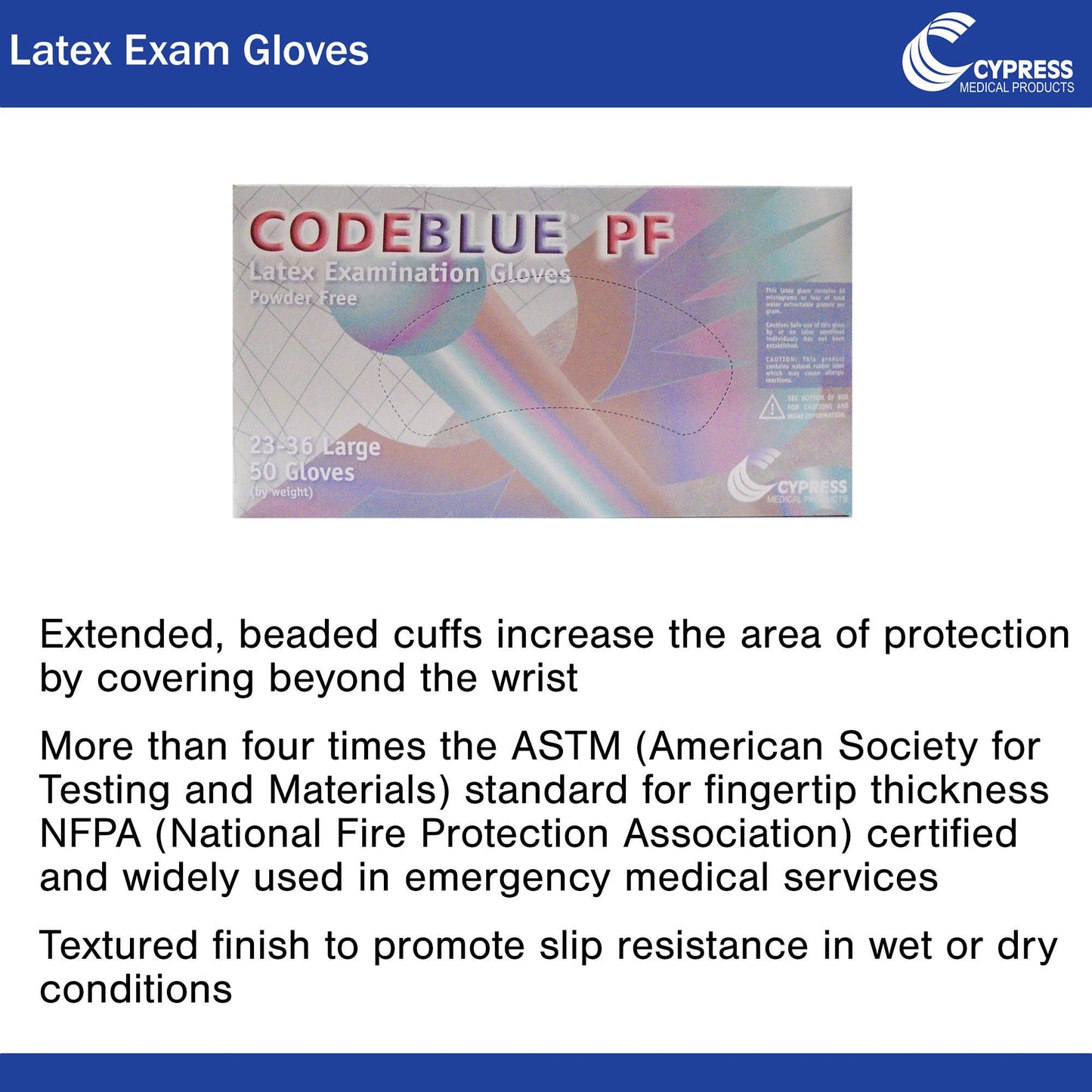 CODEBLUE® PF Latex Exam Gloves, Blue - view 6
