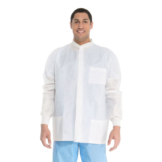 Halyard Universal Precautions Lab Jacket, Hip Length, Large, White
