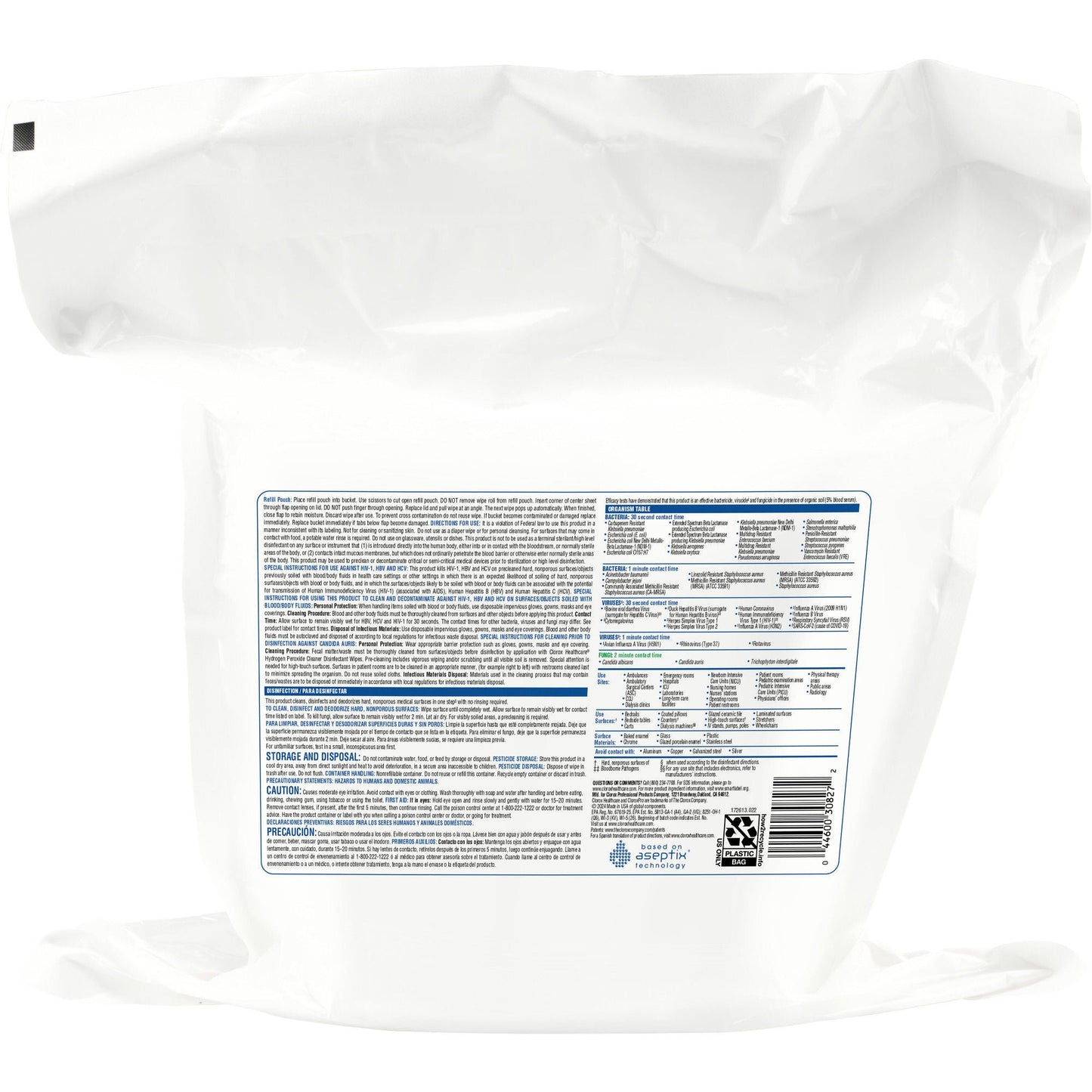 Clorox Healthcare® Hydrogen Peroxide Cleaner Disinfectant Wipes, Refill Pouch