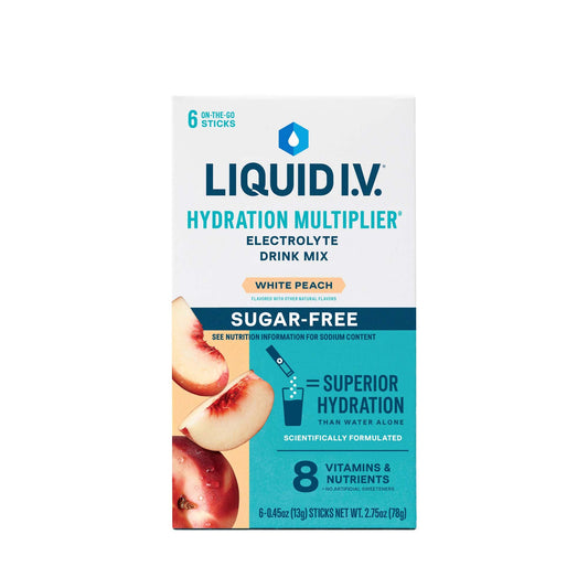 Liquid I.V. Hydration Multiplier Sugar Free White Peach electrolyte drink mix stick pack, 0.45 oz