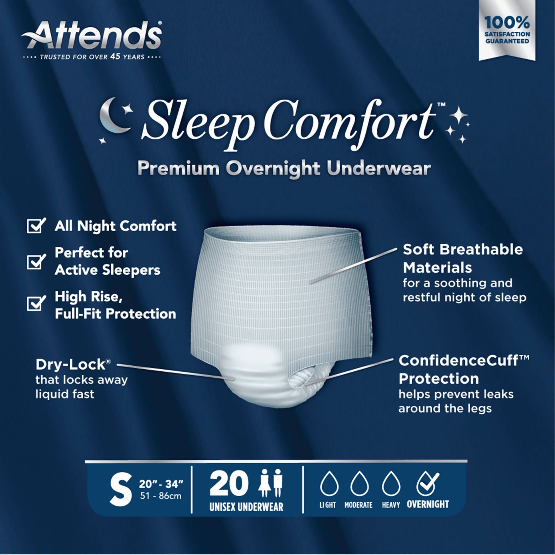 Attends® Sleep Comfort Premium Overnight Underwear, 20 – 34 Inches