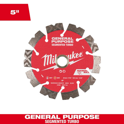 Milwaukee 5" DIAMOND MAX Segmented Turbo, General Purpose Diamond Blade 49-93-9005 | Diamond Coated