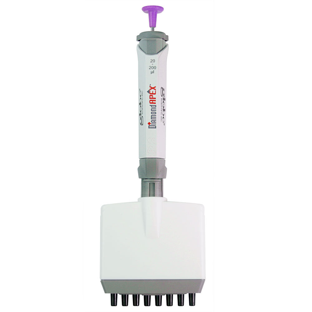8-Channel Pipettes, Diamond Apex Fully Autoclavable Adjustable-Volume — 0.5–300 µL, 1/Each | Globe Scientific