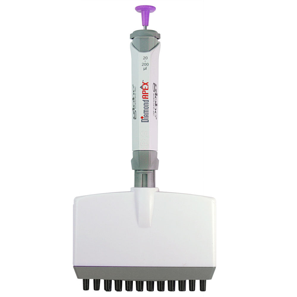 12-Channel Pipettes, Diamond Apex Fully Autoclavable Adjustable-Volume — 6 Ranges 0.5–300 µL, Each | Globe Scientific