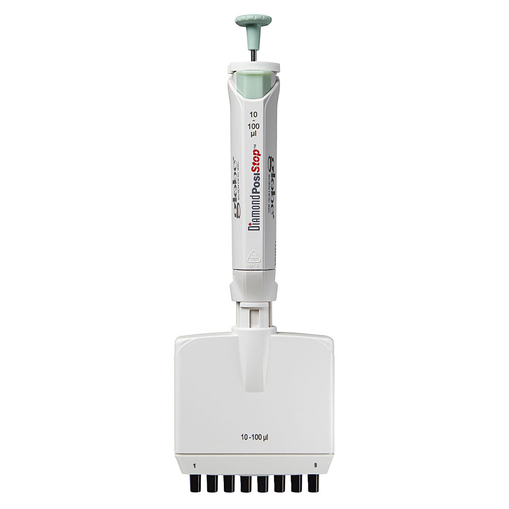 8-Channel Pipettes, Fully Autoclavable Adjustable Volume, Diamond PosiStop — 0.5–300 µL, 1/Each | Globe Scientific