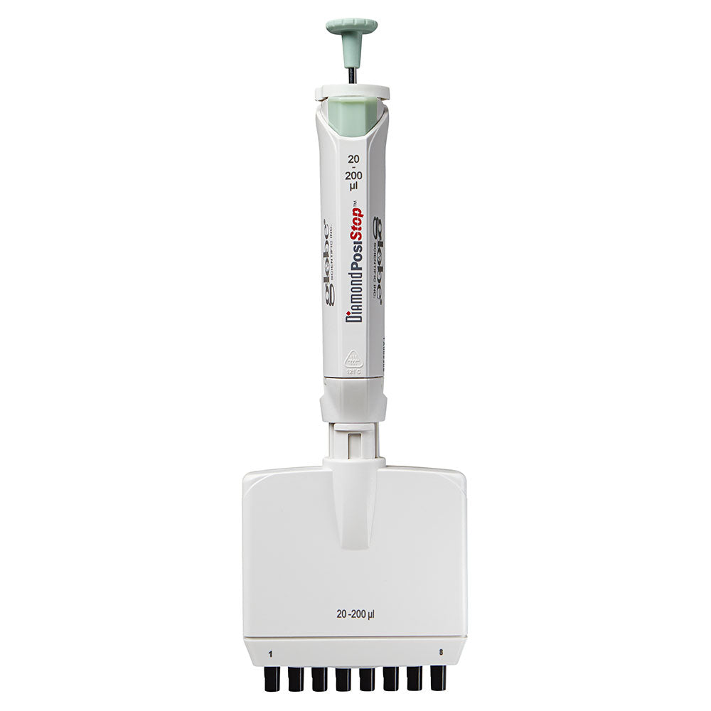 8-Channel Pipettes, Fully Autoclavable Adjustable Volume, Diamond PosiStop — 0.5–300 µL, 1/Each | Globe Scientific