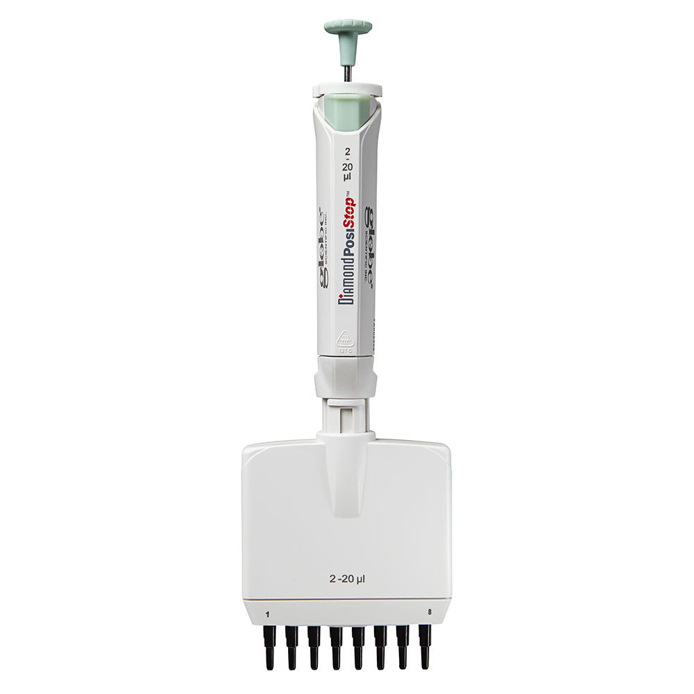 8-Channel Pipettes, Fully Autoclavable Adjustable Volume, Diamond PosiStop — 0.5–300 µL, 1/Each | Globe Scientific