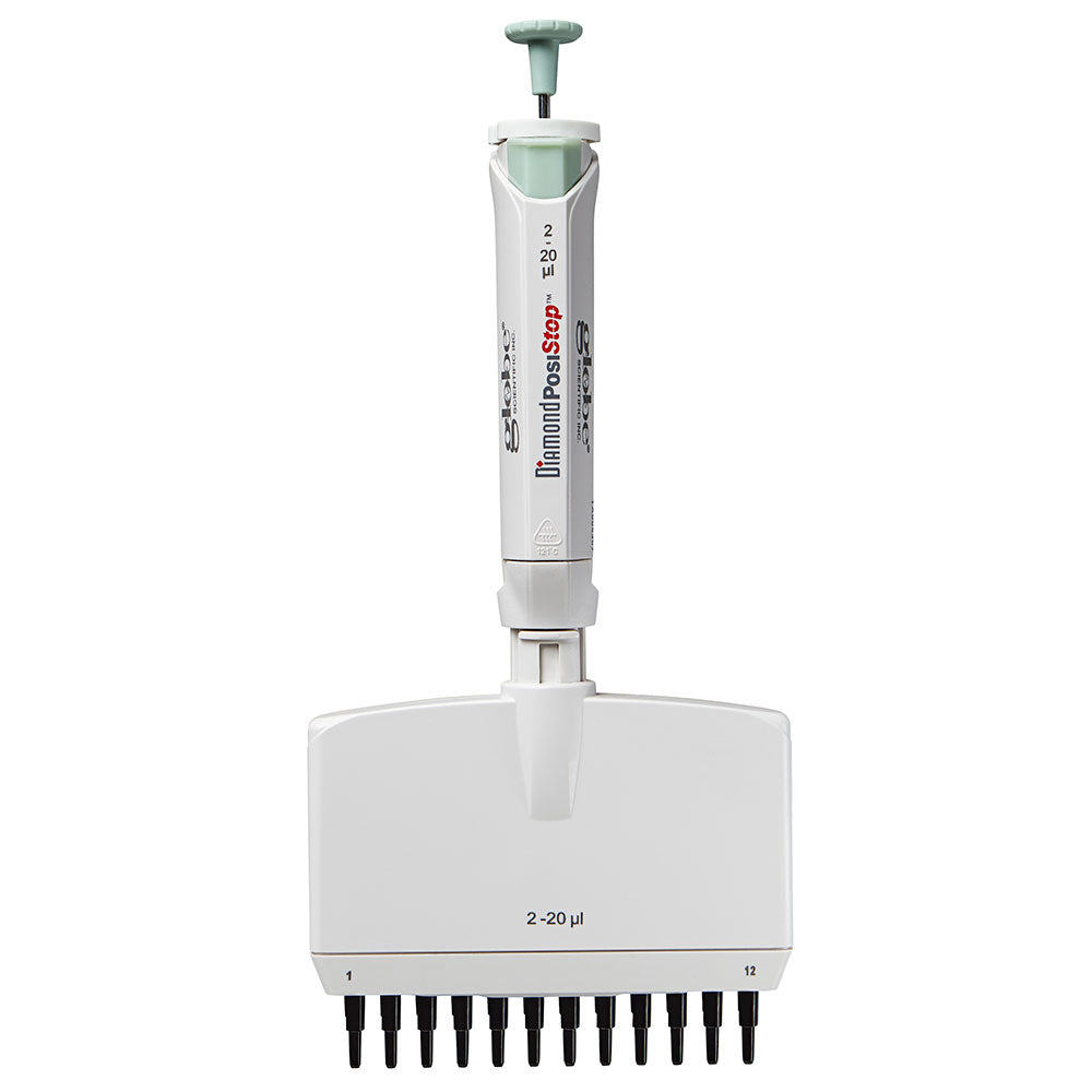 12-Channel Pipettes, Diamond PosiStop Fully Autoclavable, Adjustable Volume — 0.5–300 µL Range, 1/Each | Globe Scientific