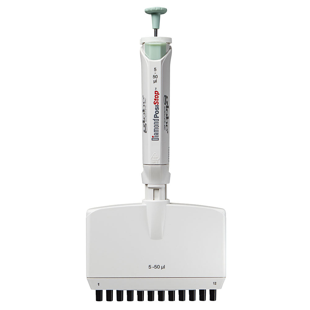 12-Channel Pipettes, Diamond PosiStop Fully Autoclavable, Adjustable Volume — 0.5–300 µL Range, 1/Each | Globe Scientific
