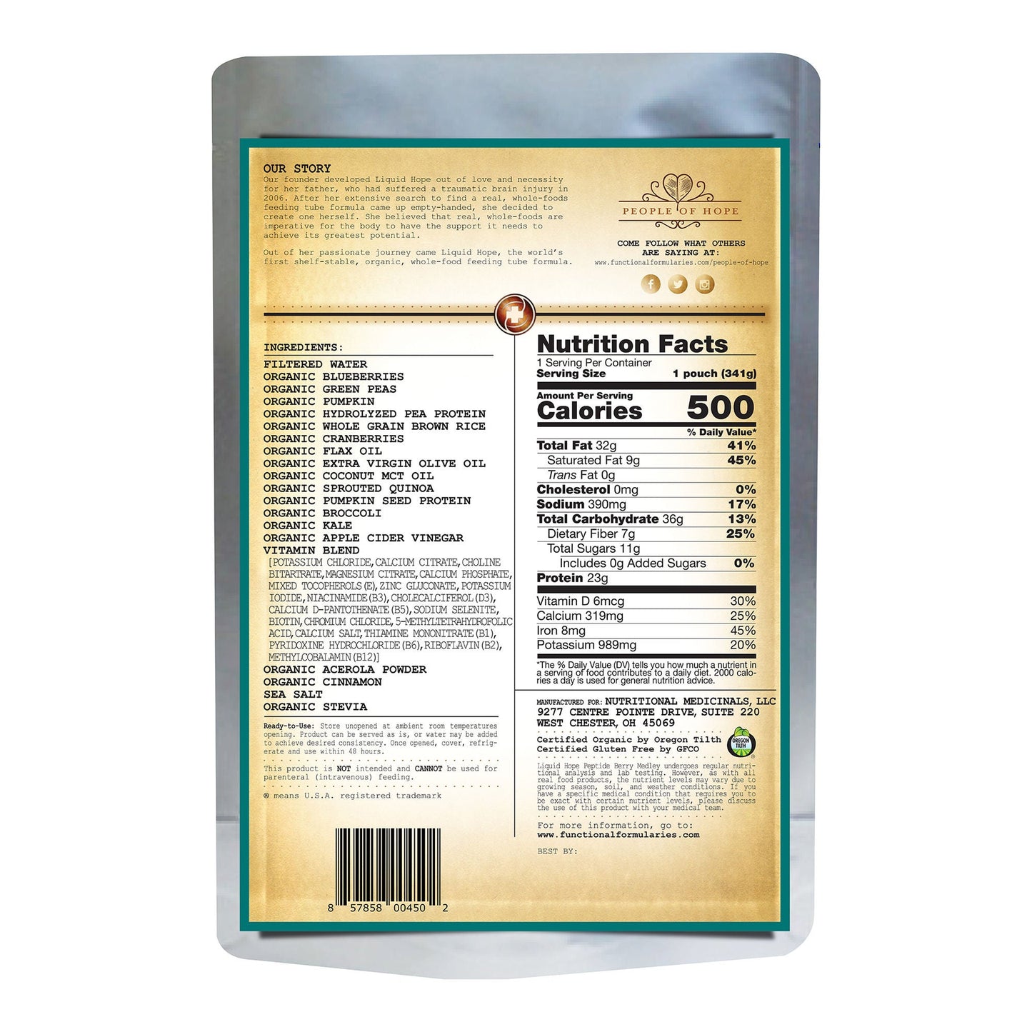 Liquid Hope Peptide Formula Oral Supplement Berry Medley Flavor Liquid Pouch