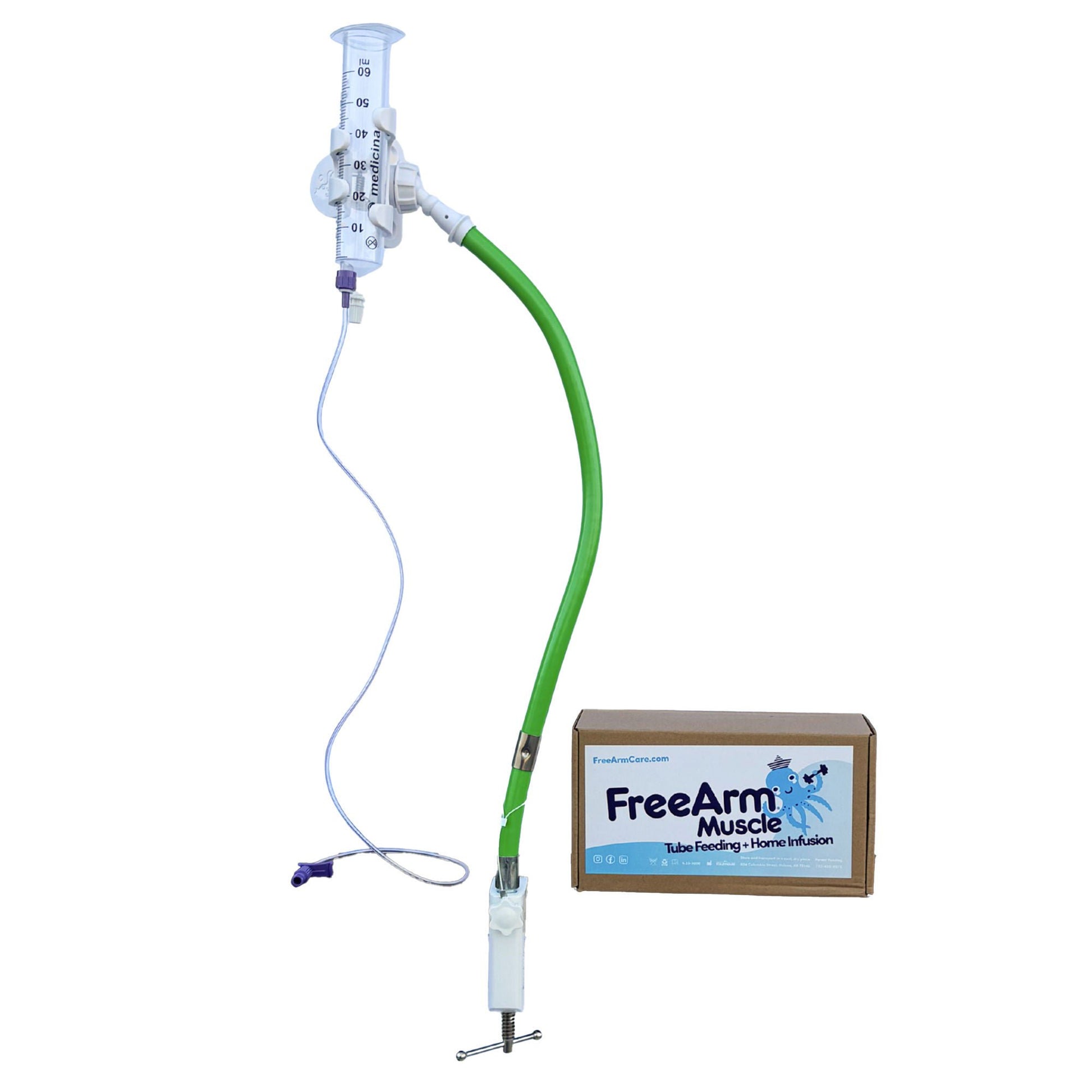 FreeArm Muscle Feeding Tube / Infusion Bag Holder Green For Feeding Bags, Gravity Sryinges, Lightweight Feeding Pumps