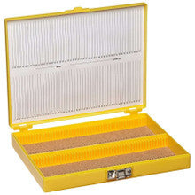 Heathrow Scientific Premium Cork-Lined Microscope Slide Box — 100-Place / Yellow, HS15994D
