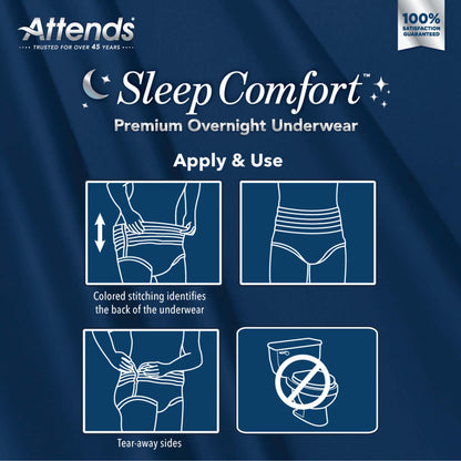 Attends® Sleep Comfort Premium Overnight Underwear, Extra Large, 58 – 68 Inches