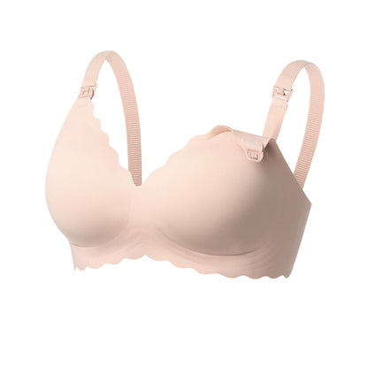 Momcozy Jelly Strip Nursing Bra 36 to 38 Inch Chest Large Beige Back Hook and Eye Closure Adjustable Shoulder Strap