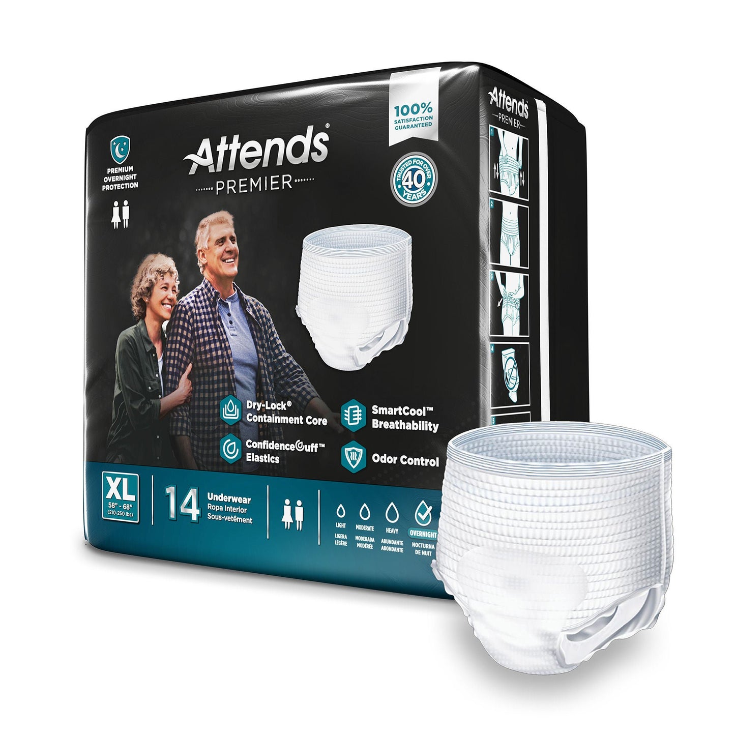 Attends® Premier Underwear, Heavy Absorbency, 58 – 68 Inch Waist/Hip