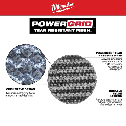 Milwaukee 3” Assorted 80, 120, 180 Grit Mesh Sanding Discs with POWERGRID Tear Resistant Mesh – (36 PK) + 3 Pad Savers 48-80-6406