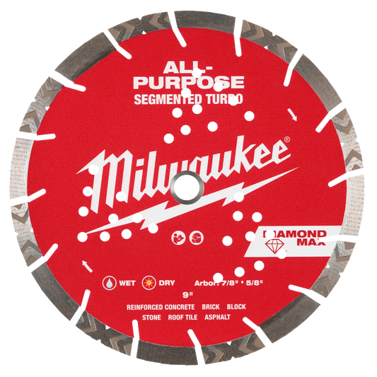 Milwaukee 9" DIAMOND MAX All-Purpose Segmented Turbo Diamond Blade 49-93-7125 | Diamond Coated