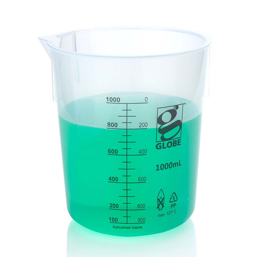 Polypropylene Griffin Beakers, Low Form, Printed Graduations — 50 mL to 10 L, 1–12/Bag | Globe Scientific