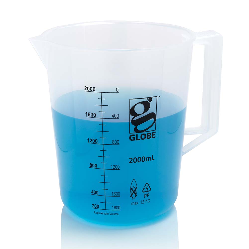 Beakers with Handle, Polypropylene Low Form, Printed Graduations — 100–5000 mL, 1/Bag | Globe Scientific