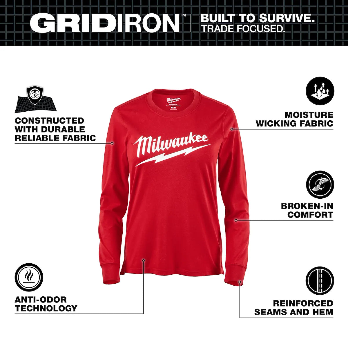 Milwaukee Women's GRIDIRON Logo Tee - Long Sleeve Red L F553R