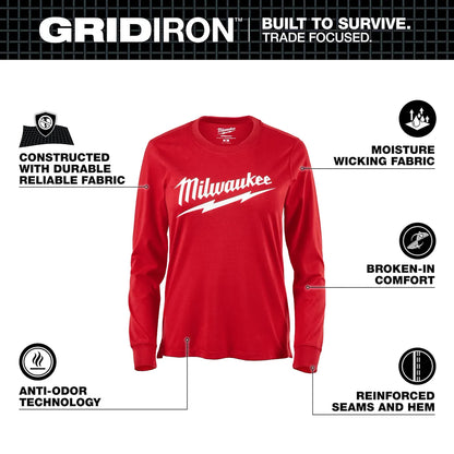 Milwaukee Women's GRIDIRON Logo Tee - Long Sleeve Red L F553R
