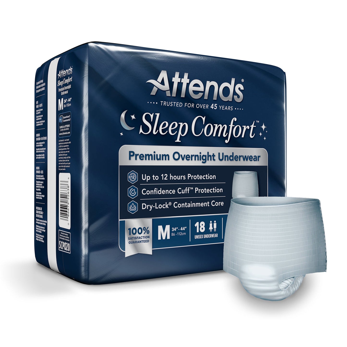 Attends® Sleep Comfort Premium Overnight Underwear, 24 – 44 Inches