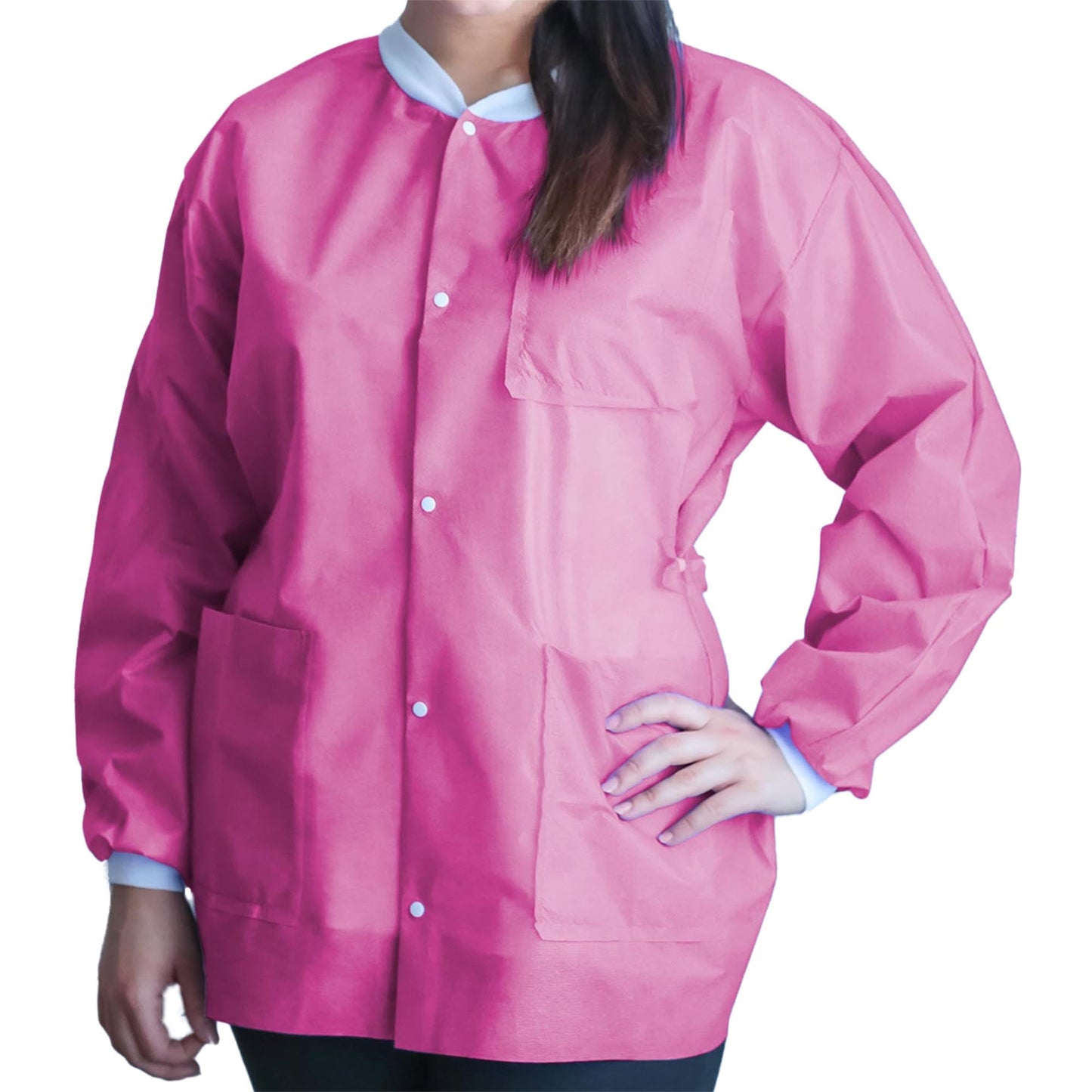 FitMe Lab Jacket Bubblegum Pink Medium Hip Length 3-Layer SMS Disposable